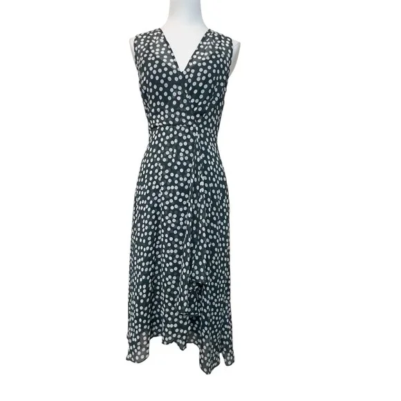 Calvin Klein | Dresses | Calvin Klein Chiffon Midi Dress Size 2 Green Polka  Dot Vneck Lined Sleeveless | Poshmark